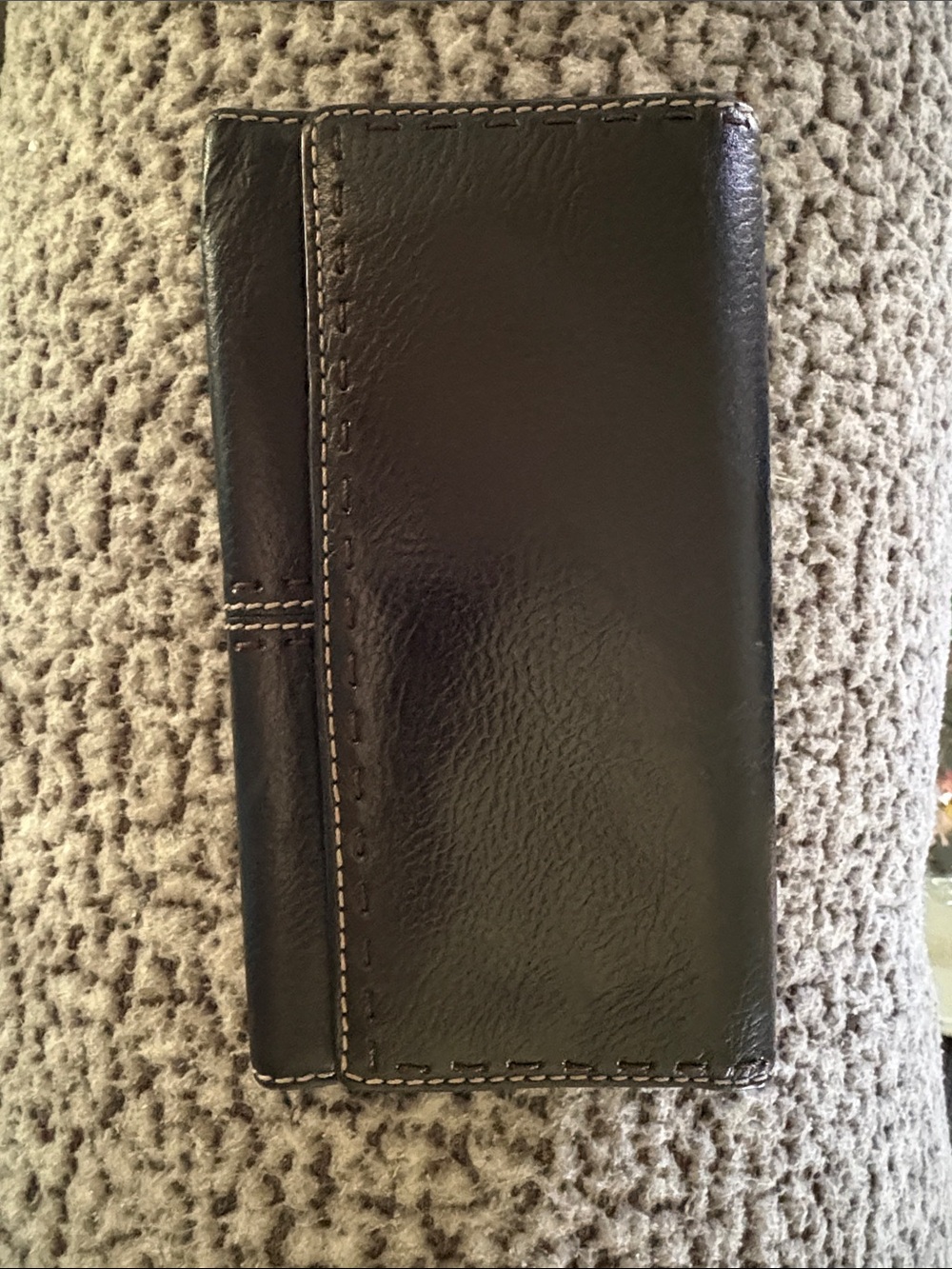 Fossil Clutch Trifold Black Leather Organizer Wallet VTG Stitch Accent